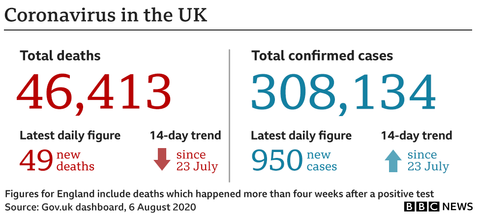Graphic showing the Uk has had 308,134 cases and 46,413 deaths