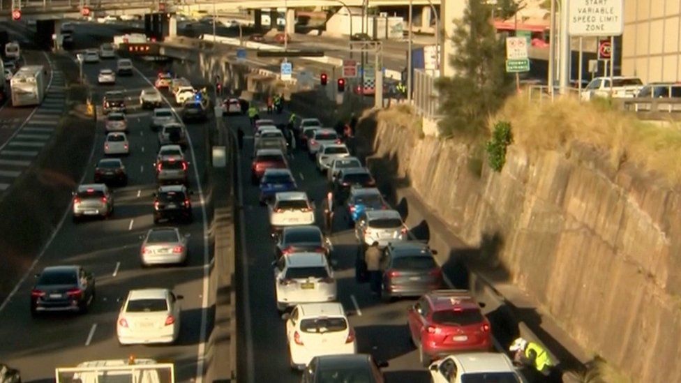 Traffic banked up ahead of the Sydney Harbour Tunnel