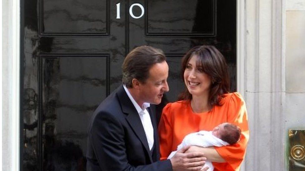 David and Samantha Cameron with new baby