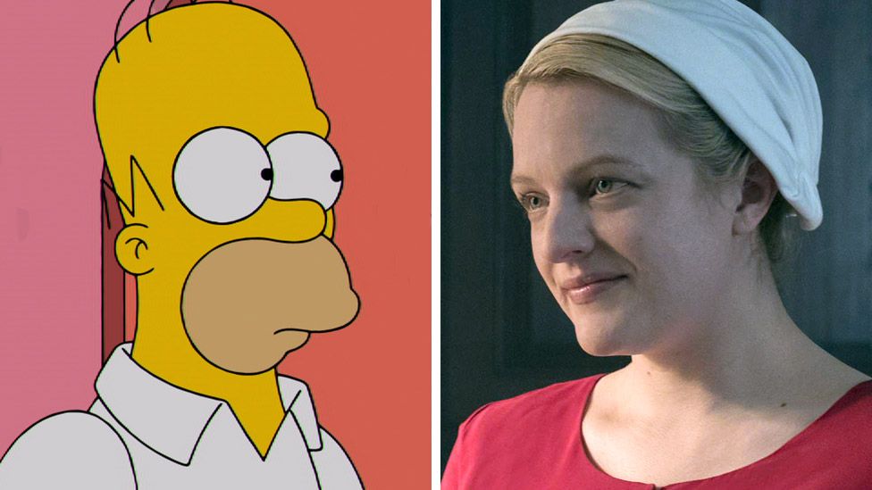 Homer Simpson and Elisabeth Moss in The Handmaid's Tale
