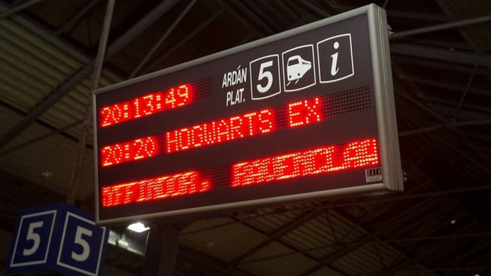 Departure times for the Hogwarts Express train were displayed on information boards at Dublin's Heuston station