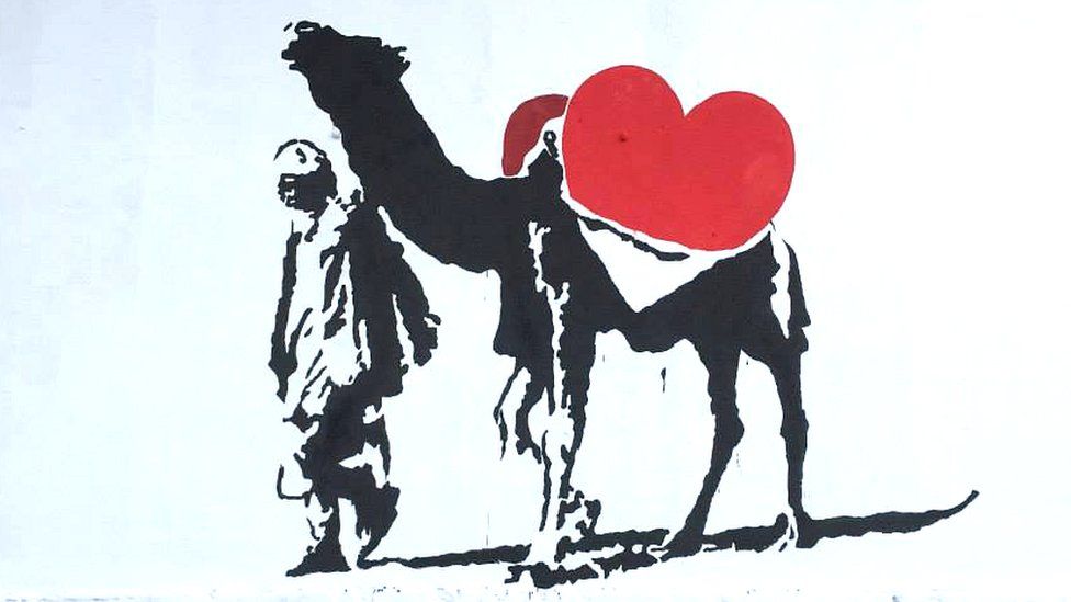 Painting of camel and heart in Kabul