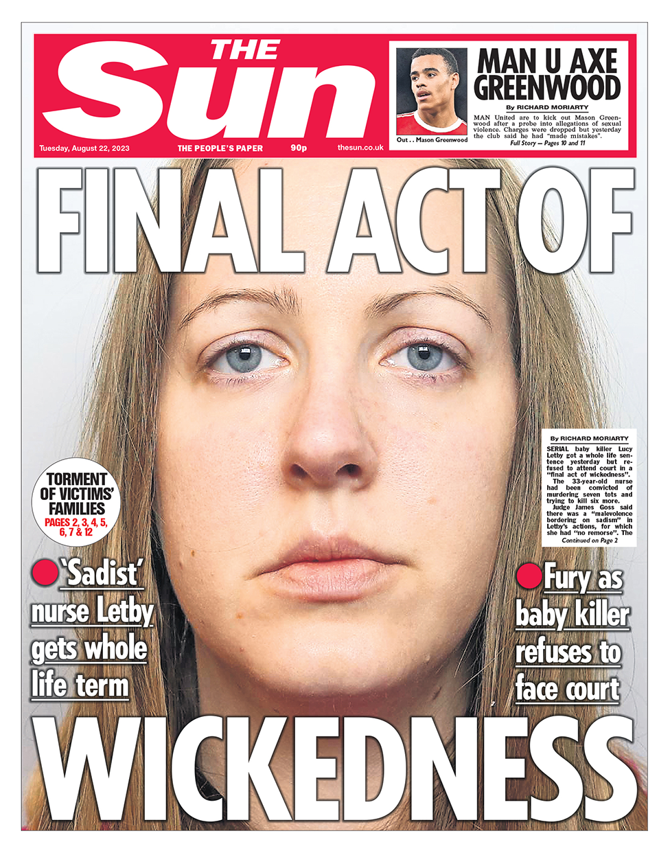 Newspaper headlines Lucy Letby's 'final act of wickedness' BBC News