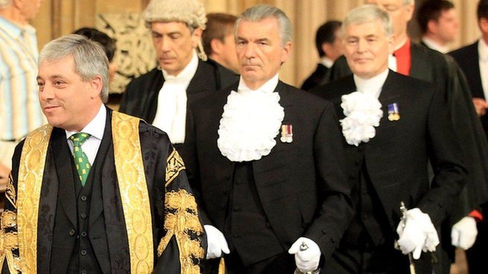 John Bercow at the 2010 state opening of Parliament, accompanied by Angus Sinclair