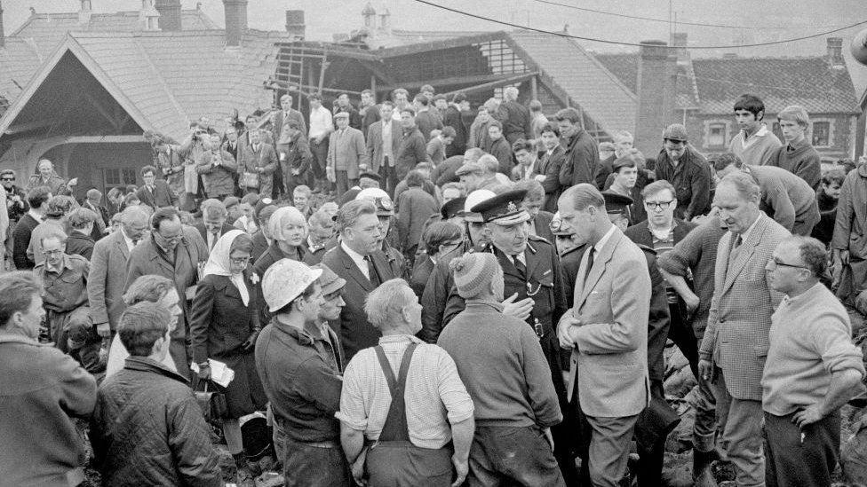 The Duke of Edinburgh talked to the police and community in Aberfan just hours after disaster struck