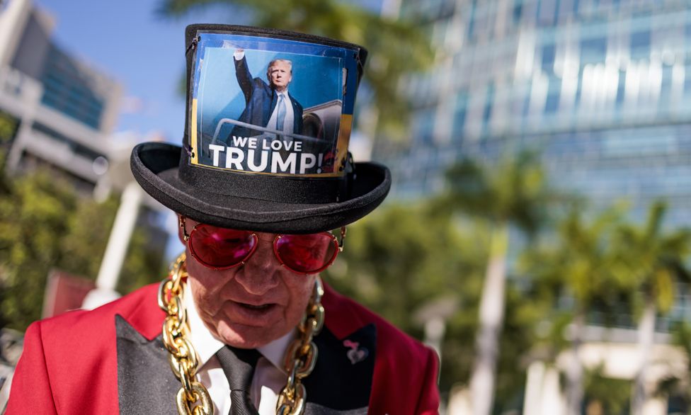 A trump supporter outside of the Wilkie D. Ferguson United States Courthouse where former President Donald Trump is scheduled to surrender today federal authorities in Miami, Florida, USA, 13 June 2023
