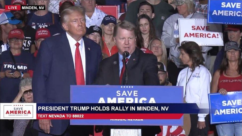 Donald Trump and Jim Marchant appeared at a rally in Nevada in October