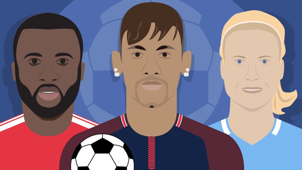 illustrated image of football players for the BBC footballers wages calculator with blue background