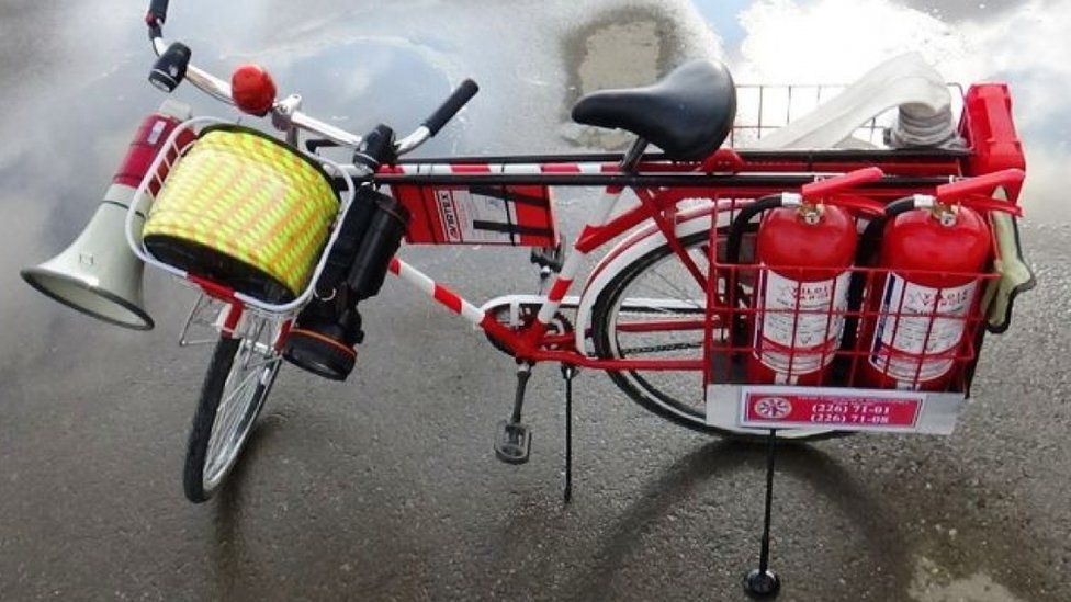 Fire-fighting bicycle at Uzbekistan chemical plant