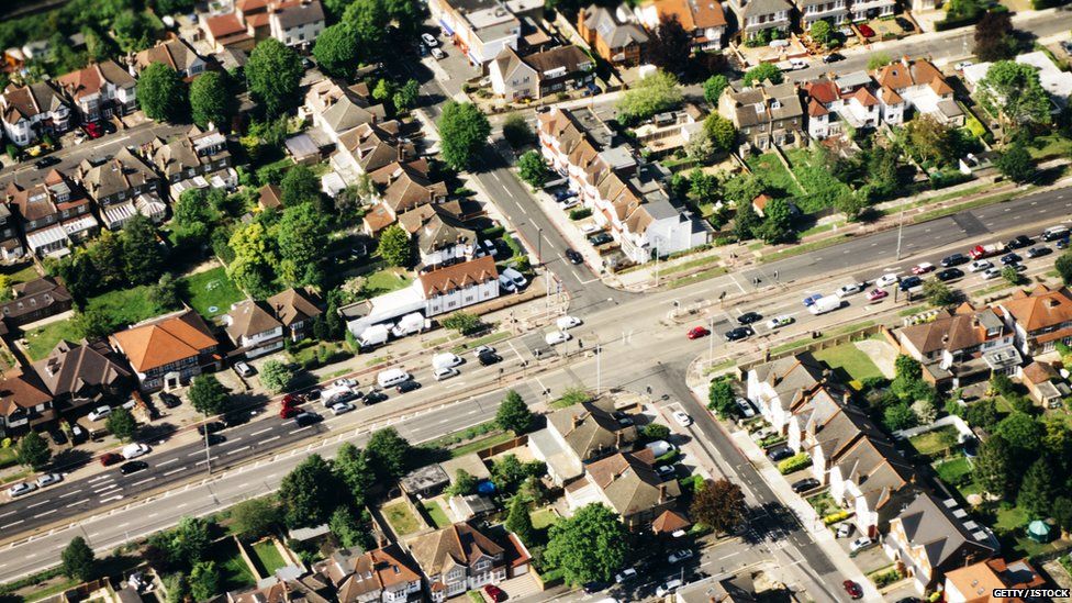 Aerial image of roads in a London suburb