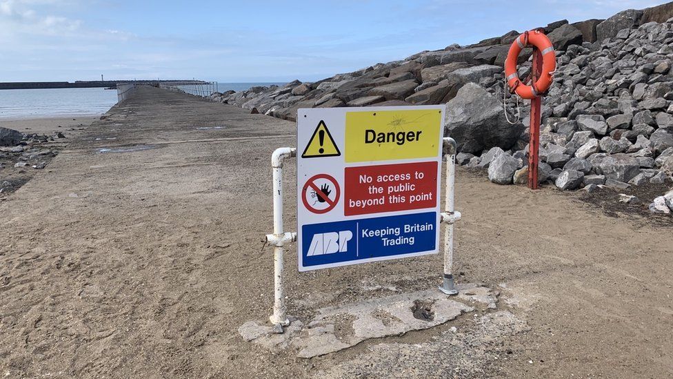 Danger sign at Aberavon beach