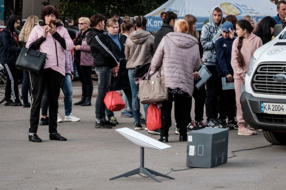 A Starlink terminal seen providing Kharkiv, Ukraine, with internet last month