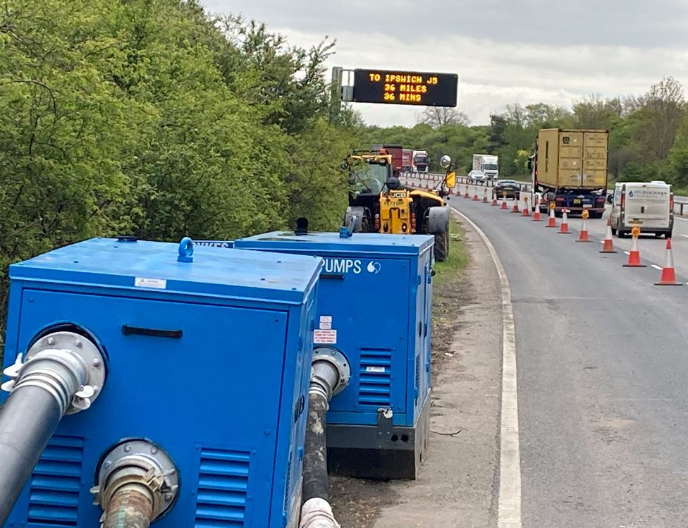 Pumps put in to remove water from the A14