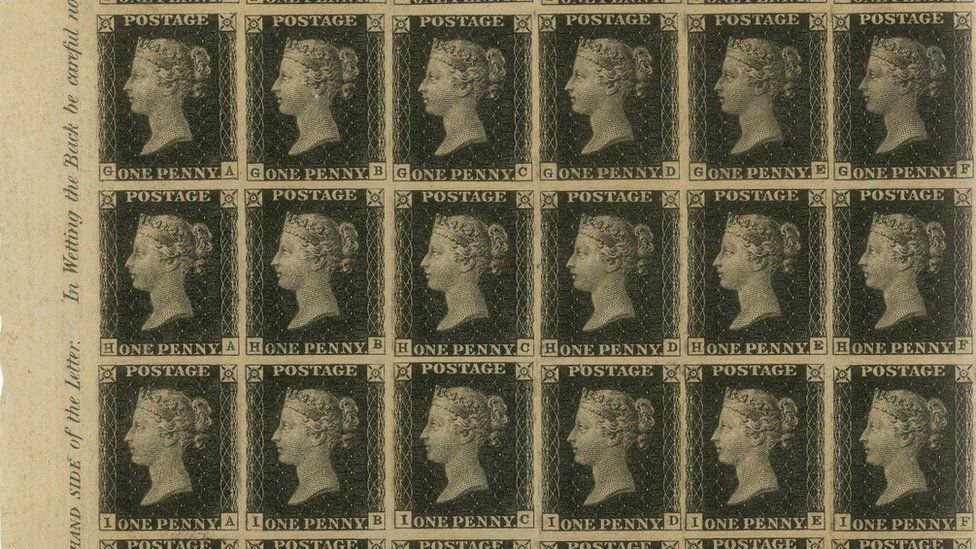 Proof sheet of Penny Black stamps