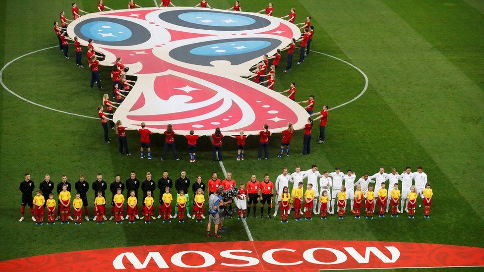 Croatia and England teams line up before match