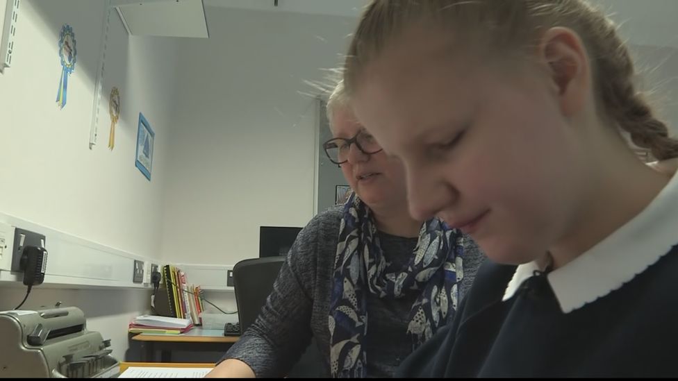 Amy is learning Braille at the Royal Blind School in Edinburgh