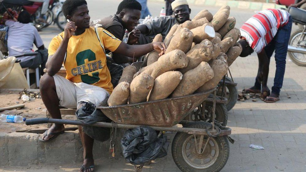 A yam seller in Lagos, Nigeria - Wednesday 8 February 2023