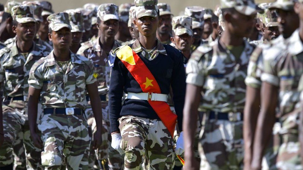 Members of the Tigray region special police force parade during celebrations in Mekelle marking the 45th anniversary of the launching of the struggle against Mengistu's government - 19 February 2020