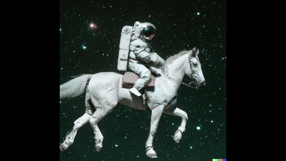 An image created by DALL-E showing a spaceman on a horse