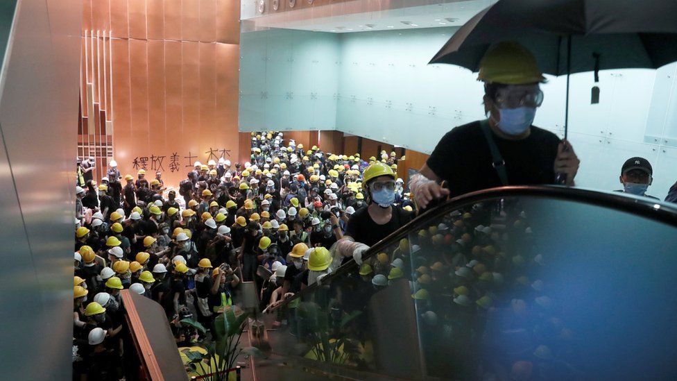 Protesters in Legislative Council building