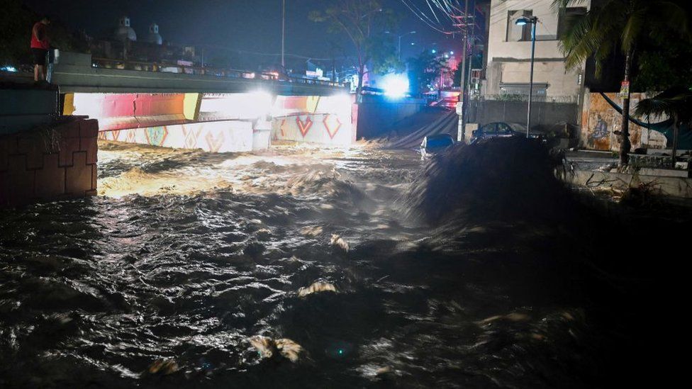 Flooded streets in Puerto Vallarta, Jallisco state