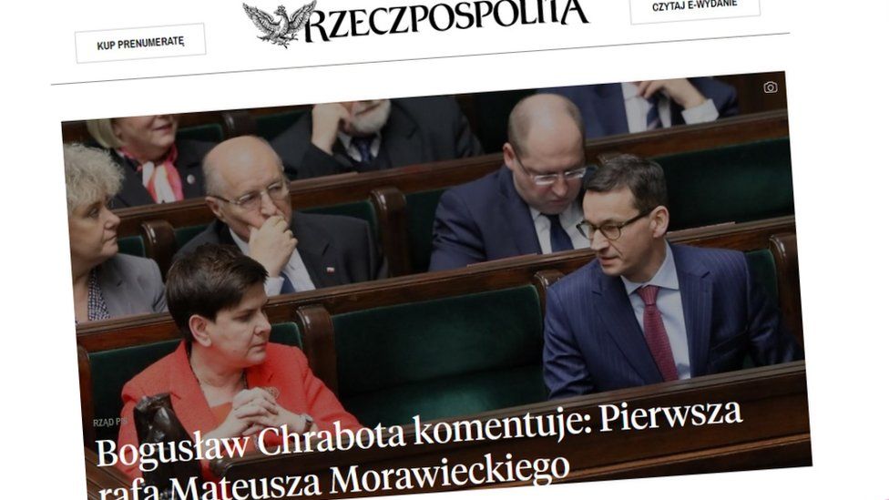 The top story in Poland's Rzeczpospolita is about the resignation of the country's Prime Minister