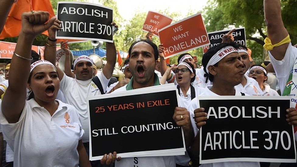 Kashmiri Pandits community holding a rally on World Refugee Day in New Delhi, demanding separate homeland within Kashmir at Jantar Mantar on June 20, 2015.