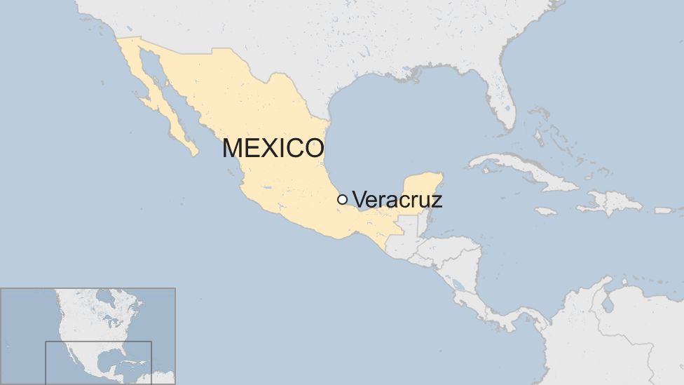 Map of Mexico, with the state of Veracruz labelled in the mid-east of the country