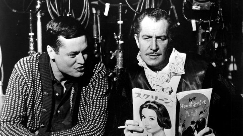 Roger Corman & Vincent Price on the set of The Pit and the Pendulum