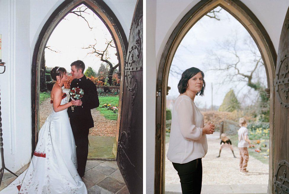 (Left) Mr and Mrs Scott. June 2009 (right) Nikki with their children, Kai and Brooke, 2013