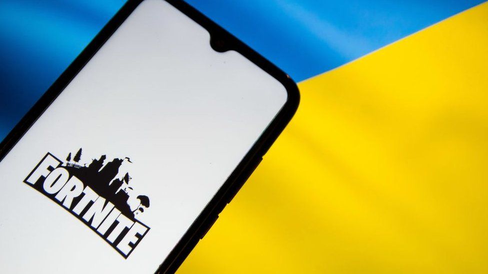 Fortnite logo on Ukraine flag