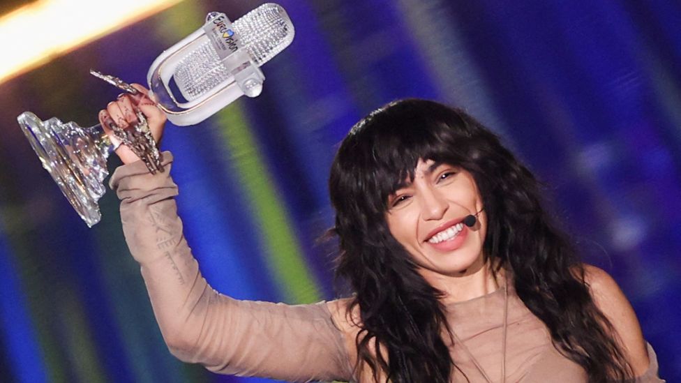 Loreen from Sweden holds her trophy after winning the 2023 Eurovision Song Contest, in Liverpool, Britain, May 14, 2023.