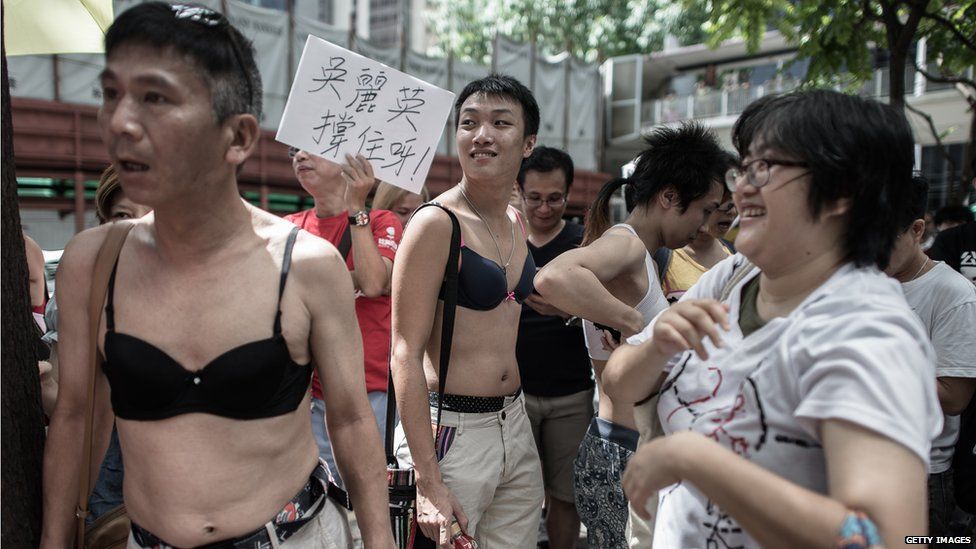Men wearing bras in Hong Kong (2 Aug 2015)