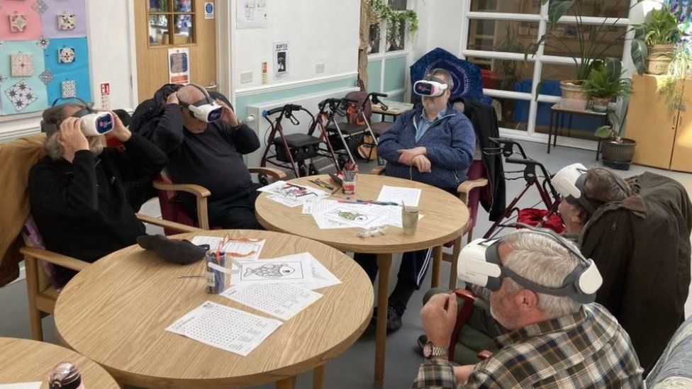 Residents with the VR headsets