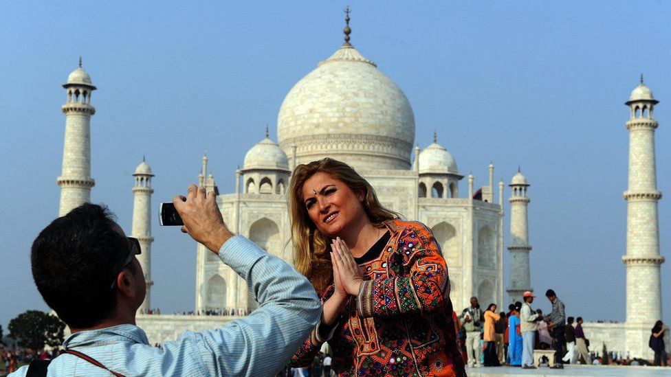 Tourist at Taj Mahal