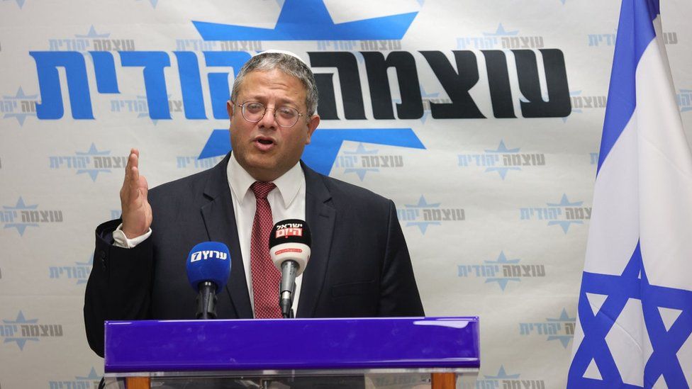 Itamar Ben-Gvir speaks at a meeting of his Otzma Yehudit (Jewish Power) party in the Israeli parliament in Jerusalem (9 January 2023)