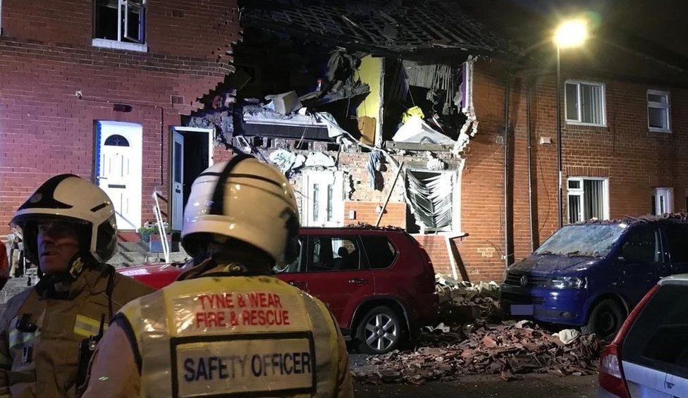 Fire officers at the scene in the evening