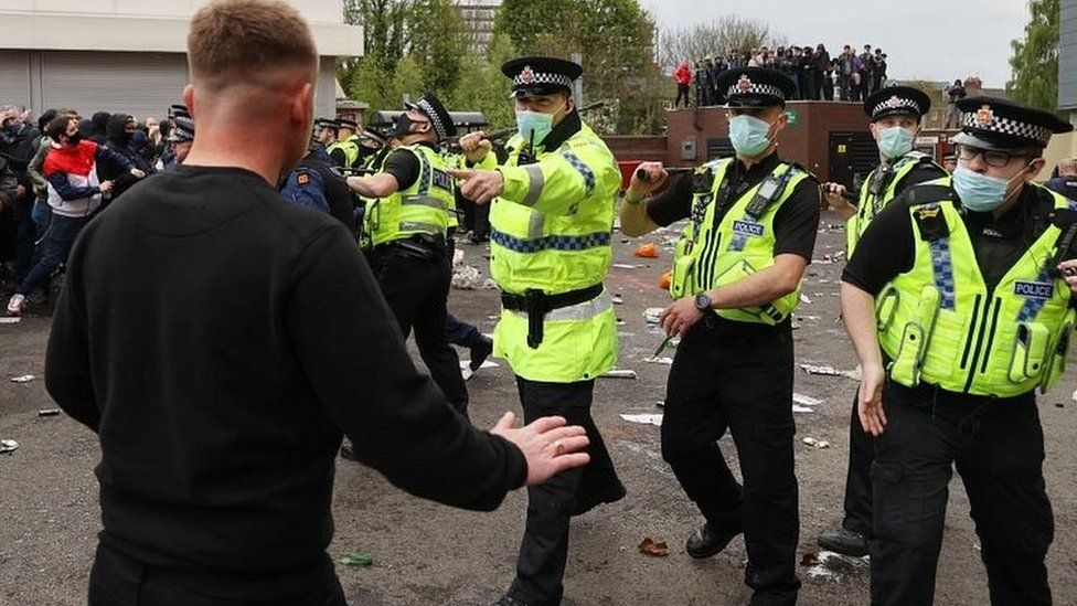 Greater Manchester Police dealing with protests at Old Trafford