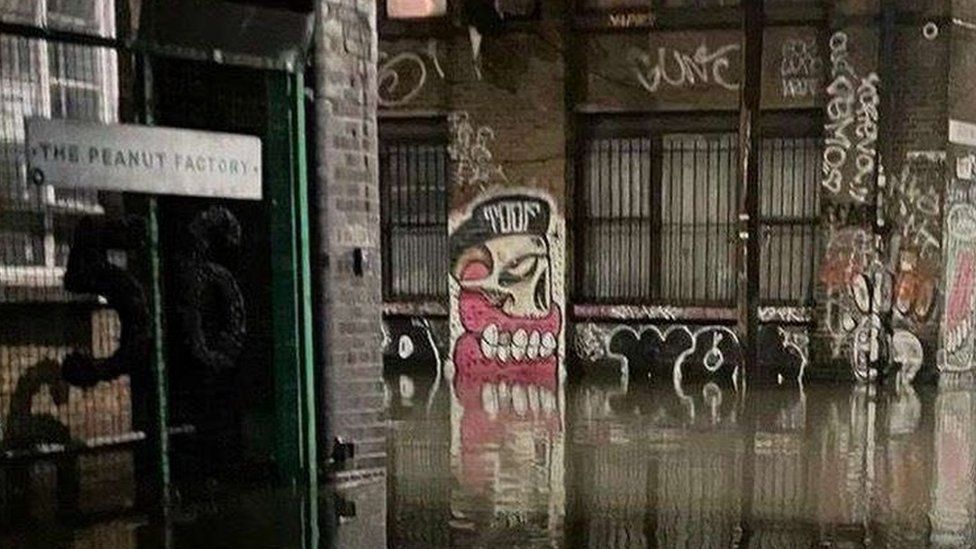 Flooding in Hackney Wick, London