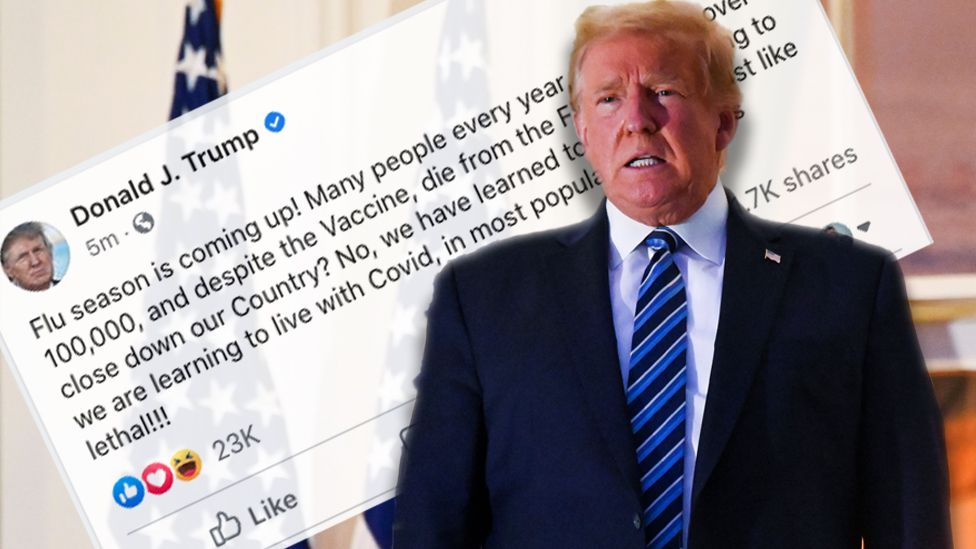 Trump Covid post deleted by Facebook and hidden by Twitter - BBC News