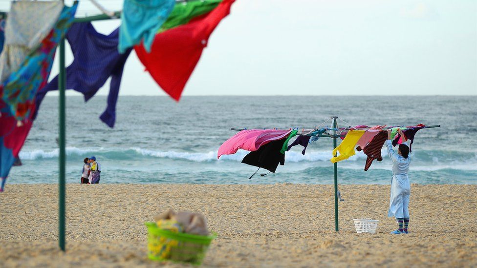 A Hills Hoist art installation on Sydney's Bondi Beach in 2011