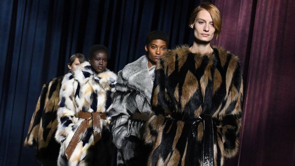 Models for Givenchy in fur coats