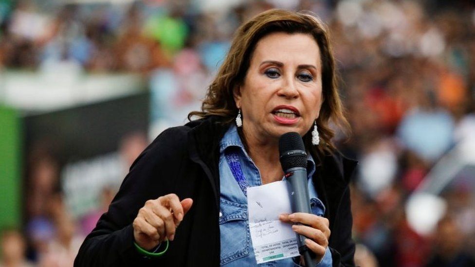 Sandra Torres speaks during a campaign rally ahead of the second round run-off vote in Ciudad Peronia