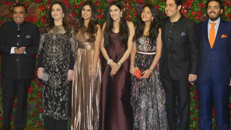Mukesh Ambani, Nita Ambani, Isha Ambani, Anant Ambani and Akash Ambani at Ranveer Singh and Deepika Padukone's reception in Mumbai.