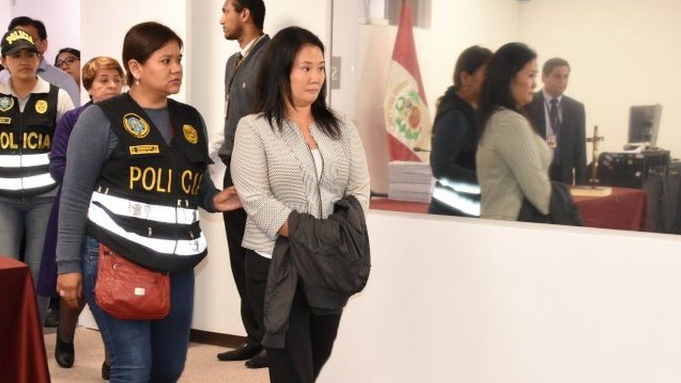 Keiko Fujimori, daughter of former President Alberto Fujimori and leader of the opposition in Peru, in a court after a judge ordered her detention in Lima, Peru October 10, 2018.