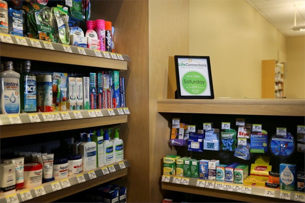 The inside of a Walgreens-operated pharmacy is seen at a Cisco health clinic in San Jose, California