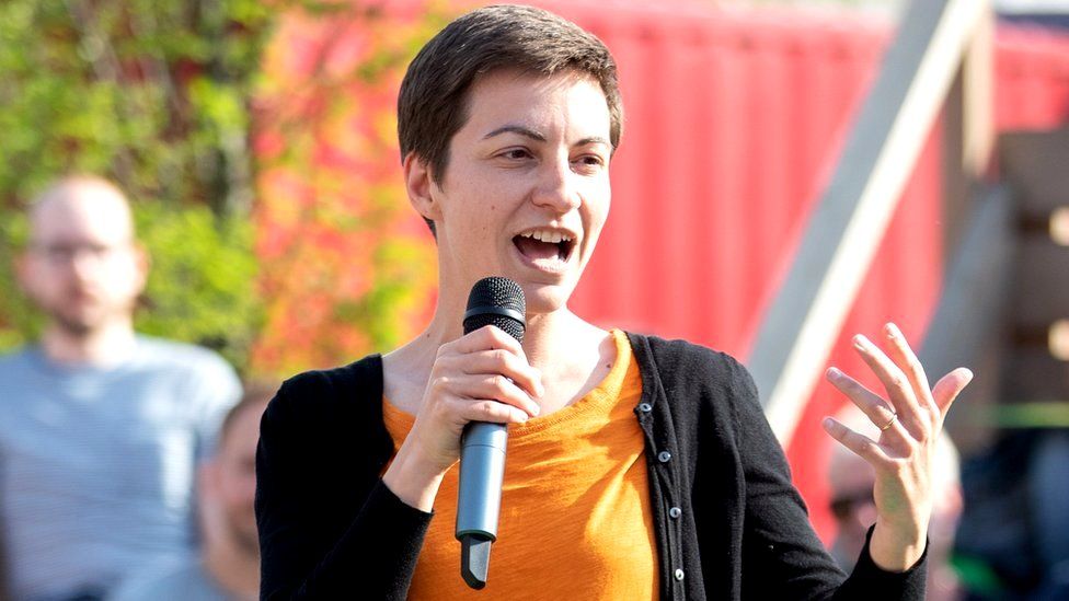 Ska Keller speaks during a campaign event for the European elections in Berlin, Germany, 24 May 2019