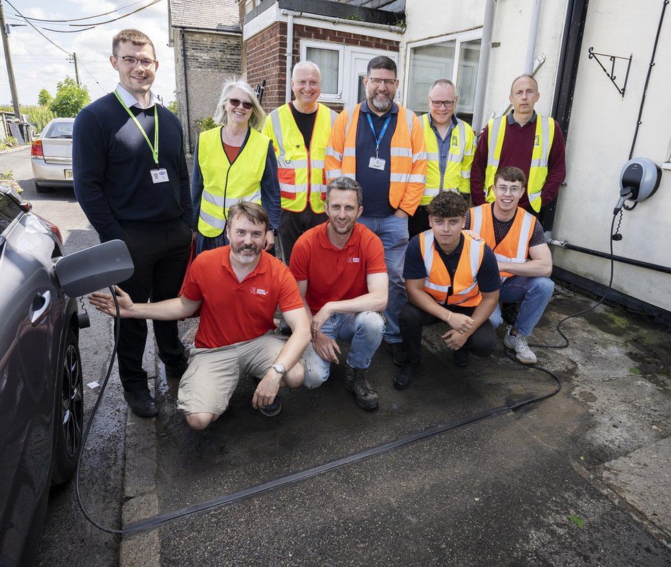 Durham County Council and Kerbo Charge staff unveil the first installation