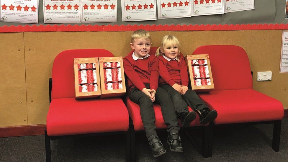 Harry with his sister at school