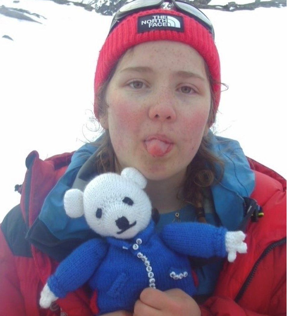 Isla in Greenland with a polar teddy bear
